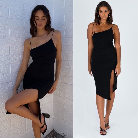 Princess Polly Dresses & Skirts - Princess Polly Aero Black Asymmetric Midi Dress